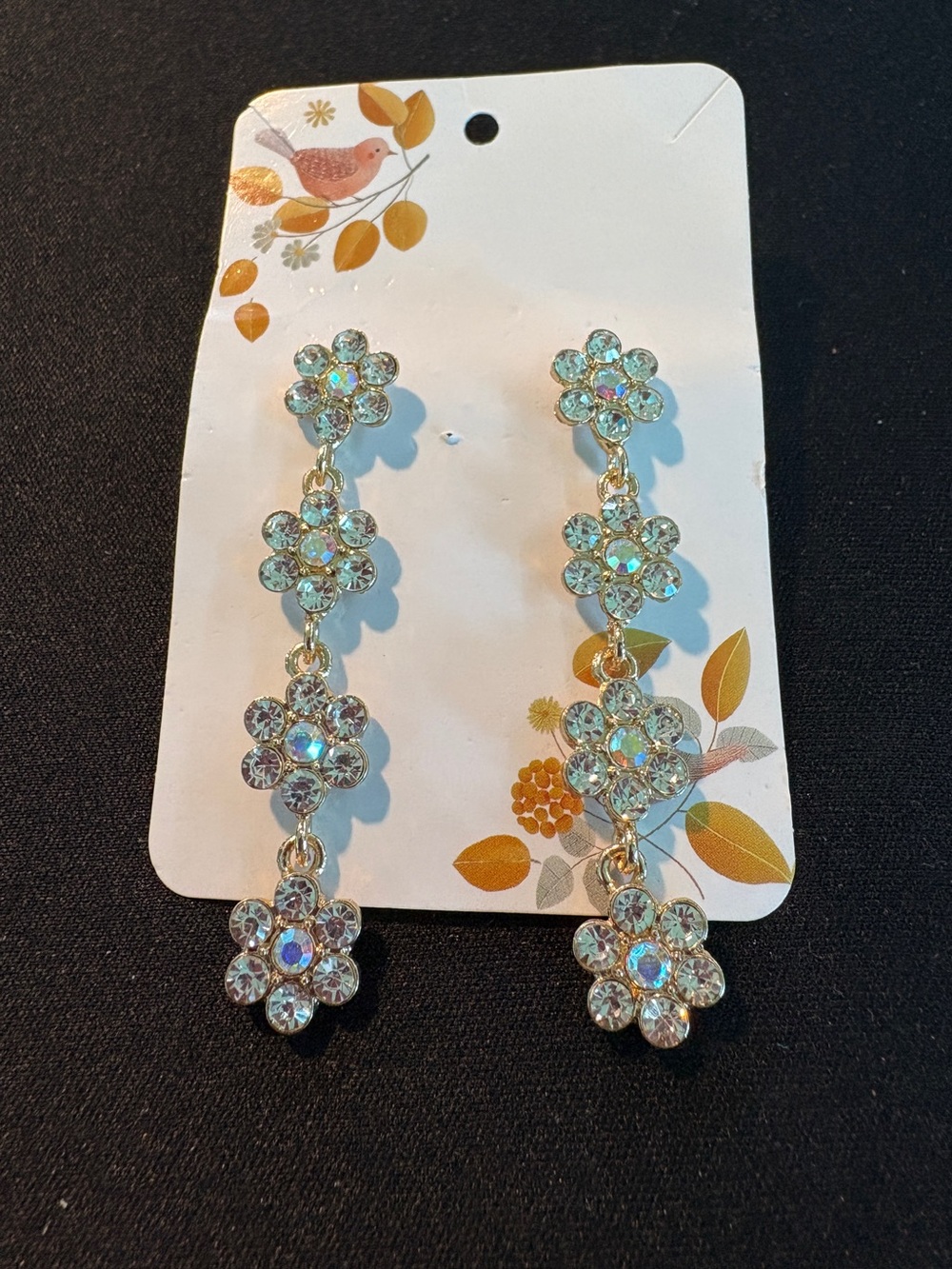 Sparkling Crystal Flower Drop Earrings - Clear Iridescent
